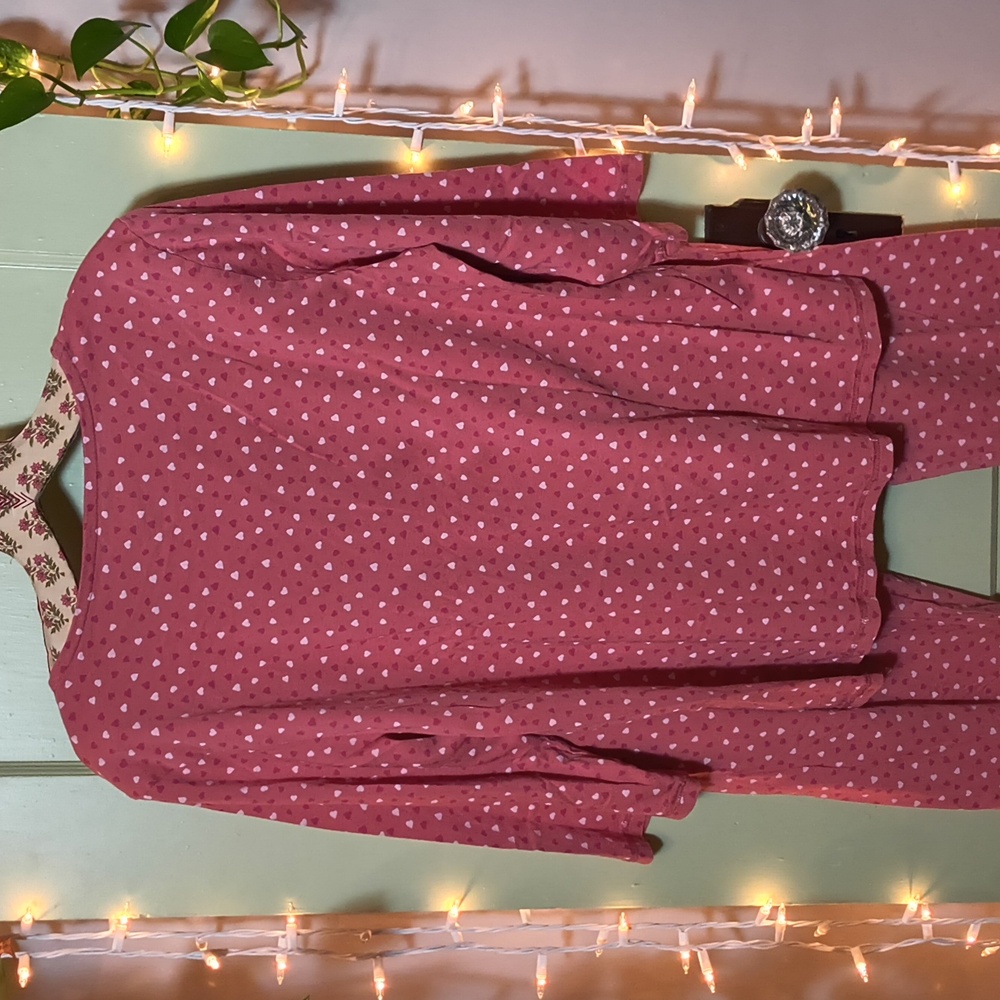 Women's Cuddle Down 100% Pima L Pink Heart Dot Semi Sleeve Pajama Set - Picture 12 of 13